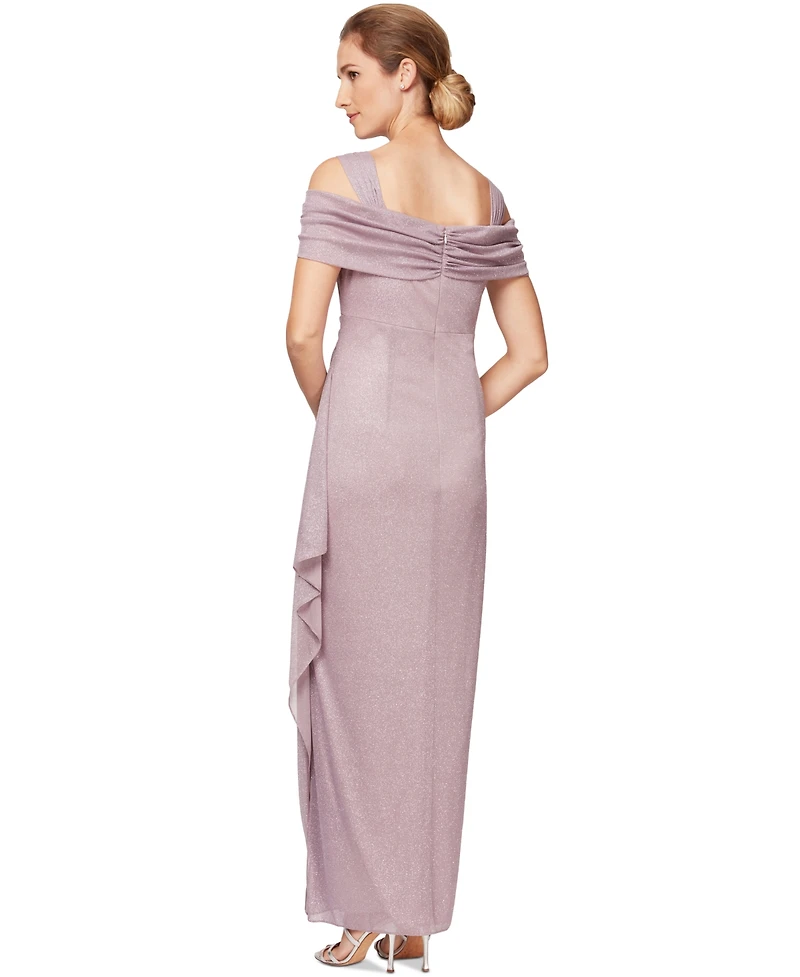 Alex Evenings Cold-Shoulder Draped Metallic Gown