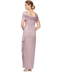 Alex Evenings Cold-Shoulder Draped Metallic Gown