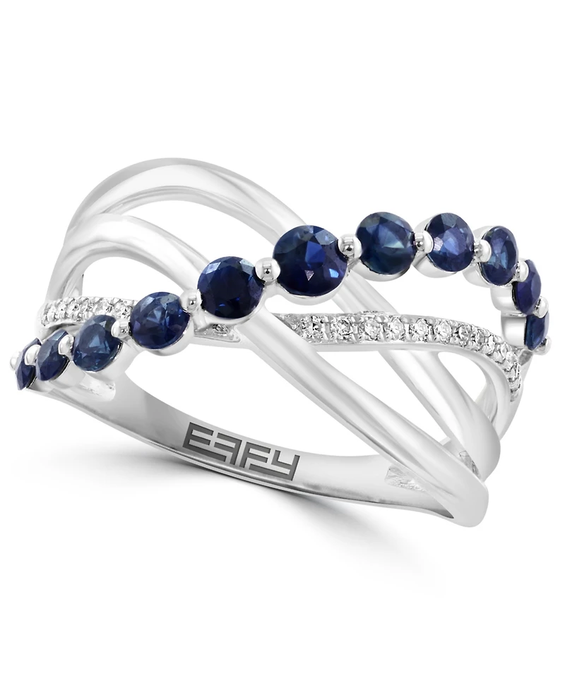 Effy Sapphire (3/4 ct. t.w.) & Diamond (1/20 ct. t.w.) Multirow Crossover Statement Ring in 14k White Gold