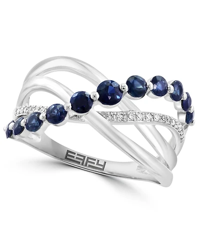 Effy Sapphire (3/4 ct. t.w.) & Diamond (1/20 ct. t.w.) Multirow Crossover Statement Ring in 14k White Gold