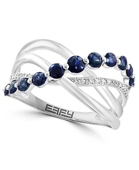 Effy Sapphire (3/4 ct. t.w.) & Diamond (1/20 ct. t.w.) Multirow Crossover Statement Ring in 14k White Gold