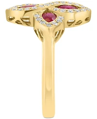 Effy Collection Diamond (1/4 ct. t.w.) & Ruby (7/8 ct. t.w.) Floral Ring in 14k Gold