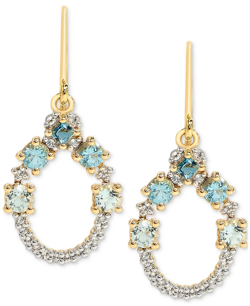 Multi-Blue Topaz (1-1/5 ct. t.w.) & White (1/5 Open Circle Drop Earrings 14k Gold-Plated Sterling Silver