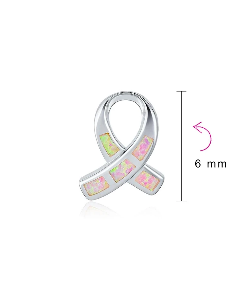 Bling Jewelry Pink Synthetic Opal Ribbon Breast Cancer Awareness Stud Earrings Sterling Silver 8MM