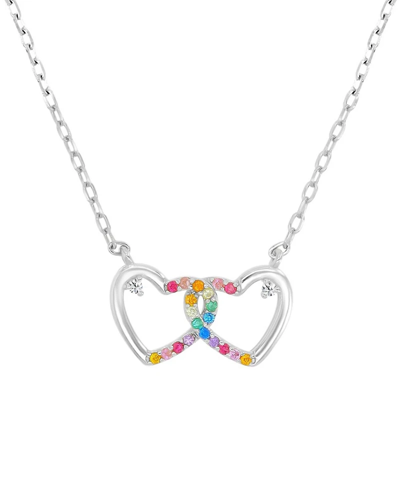 Multicolor Cubic Zirconia Interlocking Hearts Pendant Necklace Sterling Silver 18"