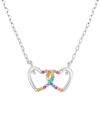 Multicolor Cubic Zirconia Interlocking Hearts Pendant Necklace Sterling Silver 18"