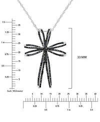 Macy's Black Spinel Double Openwork Cross Pendant Necklace in Sterling Silver