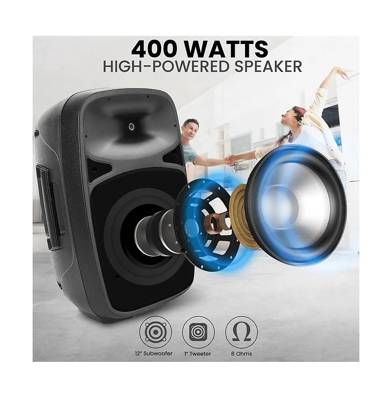 Pyle Powerful Wireless Sound 400W Portable Bluetooth Pa Speaker