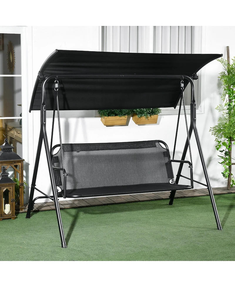 Outsunny 3-Seat Outdoor Patio Swing w/ Canopy & Cushion,