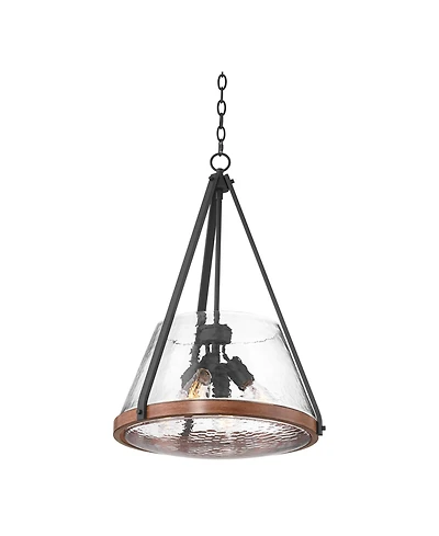 Dana 19 1/2" Farmhouse Rustic Pendant Chandelier Ceiling Light Fixture Dining Room Over Table Kitchen Island Foyer Hanging Round 4-Light Black Wood Fi