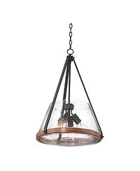 Dana 19 1/2" Farmhouse Rustic Pendant Chandelier Ceiling Light Fixture Dining Room Over Table Kitchen Island Foyer Hanging Round 4-Light Black Wood Fi