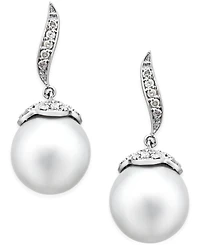 Cultured South Sea Pearl (11mm) and Diamond (3/8 ct. t.w.) Swirl Drop Earrings in 14k White Gold