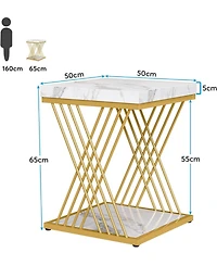 Tribesigns Set of 2 Square End Table, White Gold 2-Tier Side Table, Modern Small Bedside Table with Storage for Couch, Sofa Side Table with Stylish Me