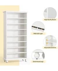 Tribesigns 69-Inch Tall Bookcase with Led Lighting, Modern 9-Tier Freestanding Bookshelf Solid Wood Legs, Wooden Open Display Shelf Organizer for