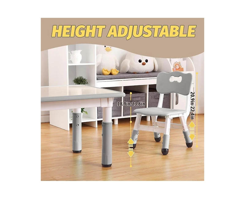 gaomon Modern Kids Table and 6 Chair Set, 47.20" Height Adjustable Toddler Table and 6 Chairs Set with Non-Slip Table Legs&Organizer Graffiti Desktop,