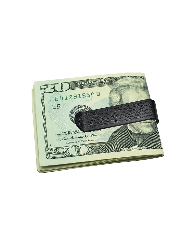 Bling Jewelry Religious Mantra Quote Lords Prayer Cross Black Money Clip Card Holder Father Stainless Steel