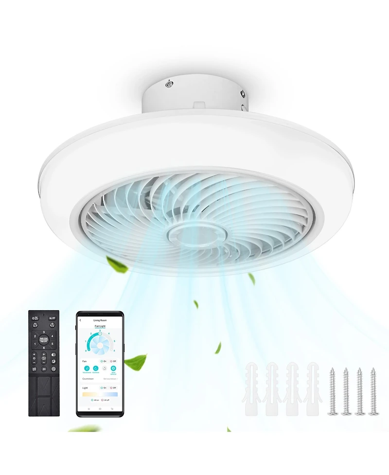 DELight 18" Enclosed Ceiling Fan with Light App Control Dimmable Led Lamp for Bedroom
