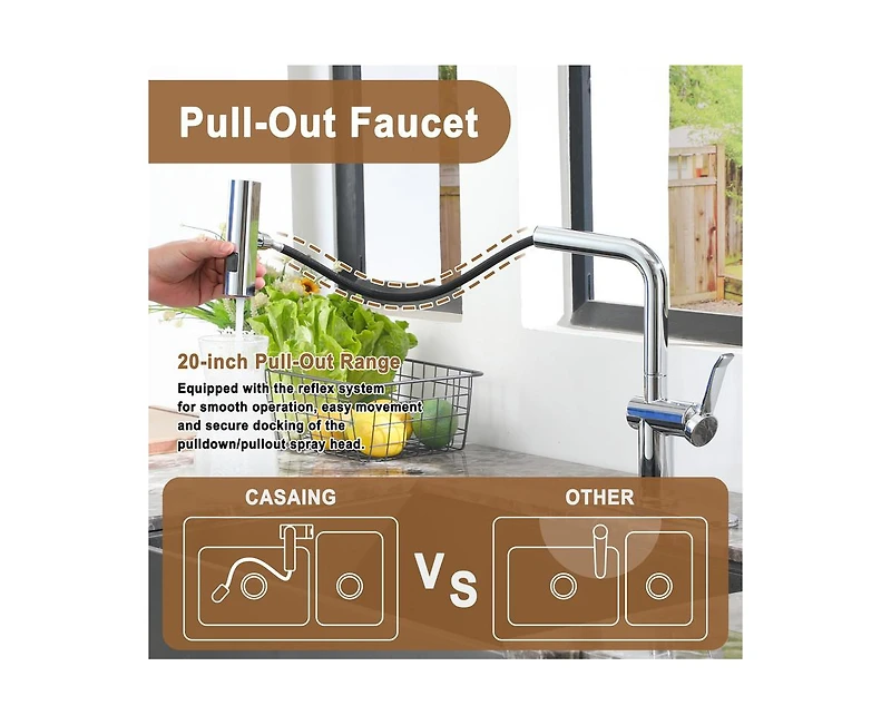 Casainc Single Handle Pull Out Kitchen Faucet With Touchless Sensor Three-function Mode Sprayer