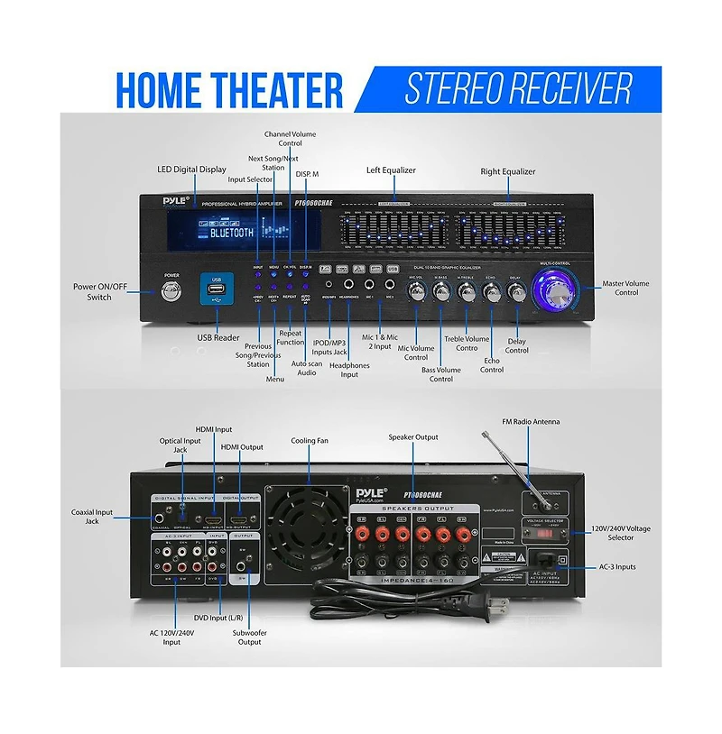 Pyle 6-Channel Bluetooth Home Theater Amplifier