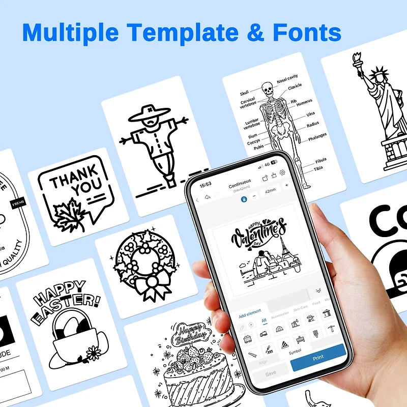 Sticker Printer, PM230 Mini Thermal Printer Bluetooth Portabel Sticker Maker with 3 Rolls of Paper, Print Pods Mini Printer with Multiple Templates fo