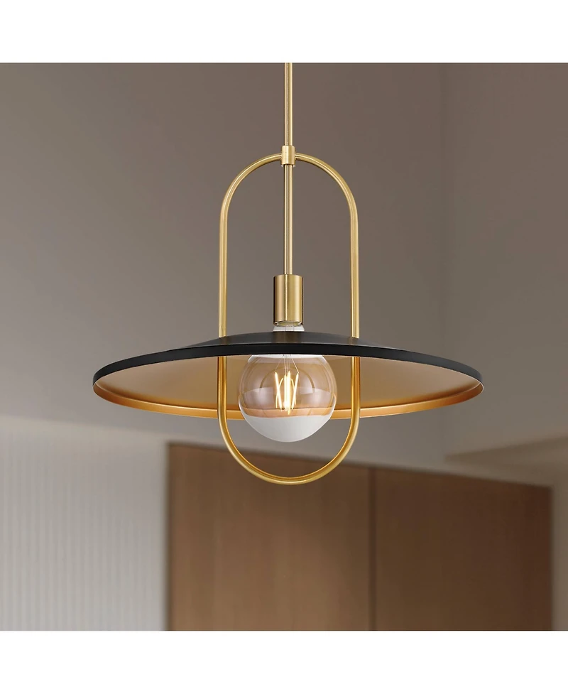 Bailey 19" Modern Pendant Ceiling Light Fixture Dining Room Over Table Kitchen Island Foyer Hanging Round Led Medium Black and Soft Gold Finish Metal