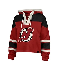 '47 Brand Women's Jack Hughes Red New Jersey Devils Superior Lacer Cropped Pullover Hoodie