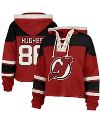 '47 Brand Women's Jack Hughes Red New Jersey Devils Superior Lacer Cropped Pullover Hoodie