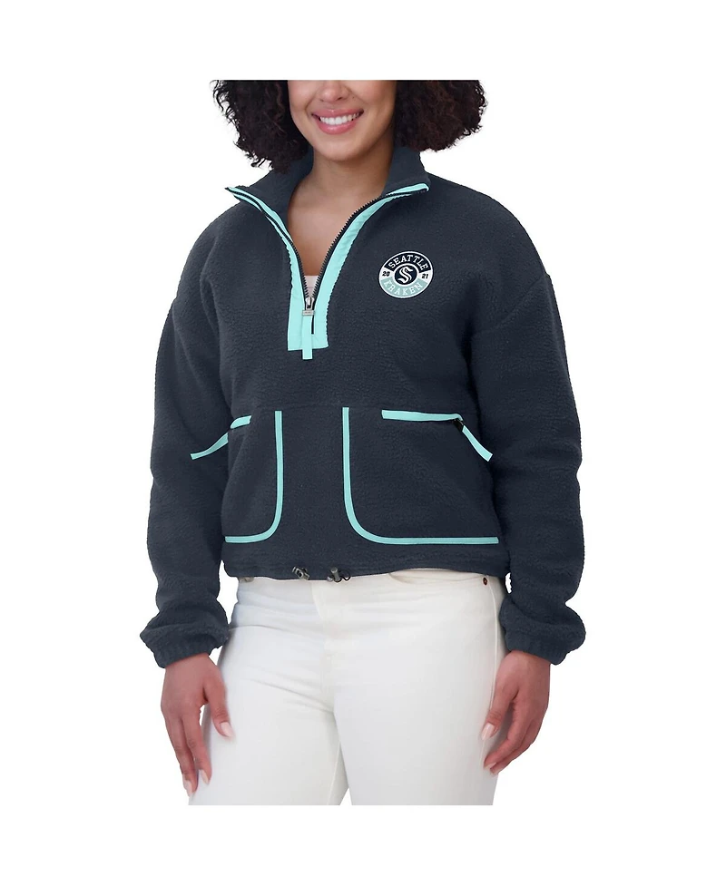Wear by Erin Andrews Women's Deep Sea Blue Seattle Kraken Polar Fleece Half-Zip Jacket