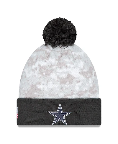 New Era Men's White/Graphite Dallas Cowboys 2024 Salute To Service Digital Camo Cuffed Knit Hat with Pom