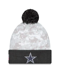 New Era Men's White/Graphite Dallas Cowboys 2024 Salute To Service Digital Camo Cuffed Knit Hat with Pom
