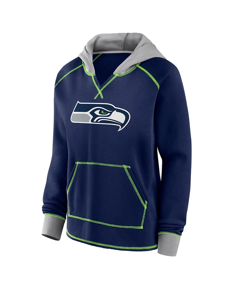 Logo Athletic Women's College Navy Seattle Seahawks Boom Fleece Pullover V-Neck Hoodie