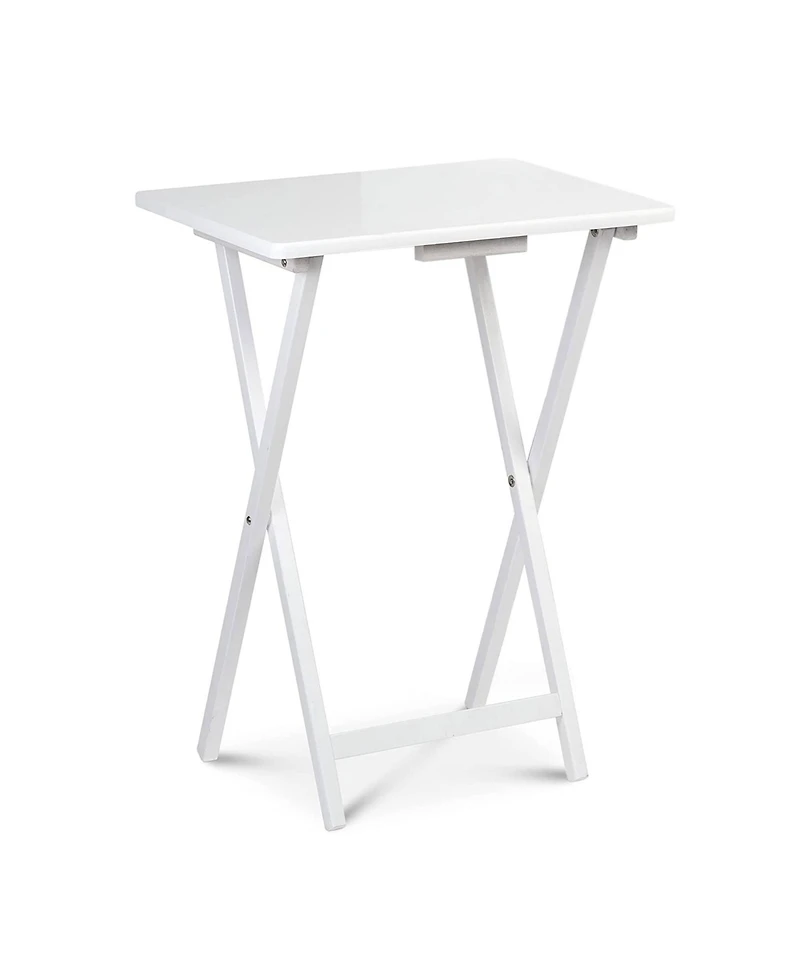 Pj Wood Solid Wood Compact Folding Tv Tray and Snack Tables, White, 2 Piece Set