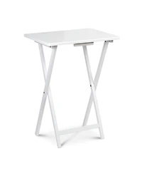 Pj Wood Solid Wood Compact Folding Tv Tray and Snack Tables, White, 2 Piece Set