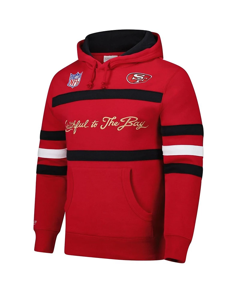 Mitchell & Ness Men's Scarlet San Francisco 49ers Vintage Logo Head Coach Fleece Pullover Hoodie