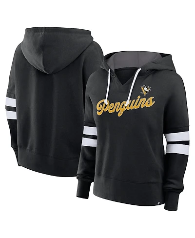 Fanatics Women's Black/White Pittsburgh Penguins Seize Fleece Pullover Hoodie