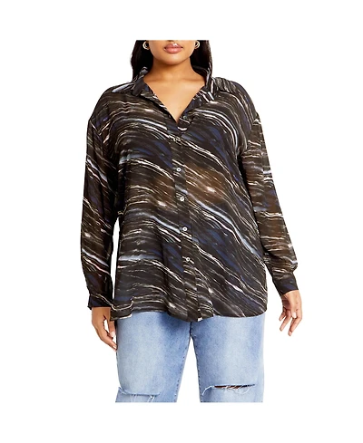 City Chic Plus Sheer Lover Print Shirt