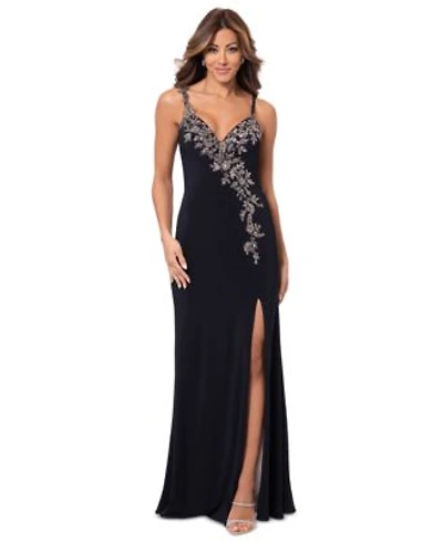 Xscape Womens Sequin Embellished Front Slit Gown