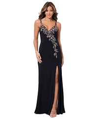 Xscape Womens Sequin Embellished Front Slit Gown