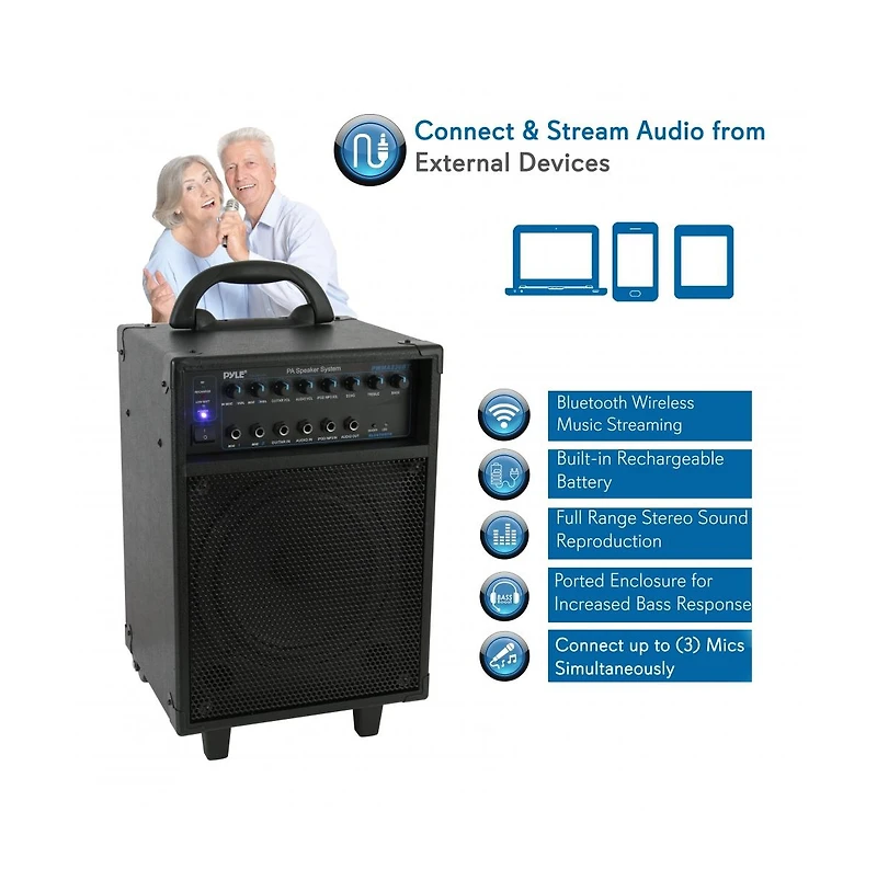 Pyle Wireless Portable Bluetooth Pa Speaker System with Rechargeable Battery, 400W, Led Lights, and 1/4" Mic Inputs