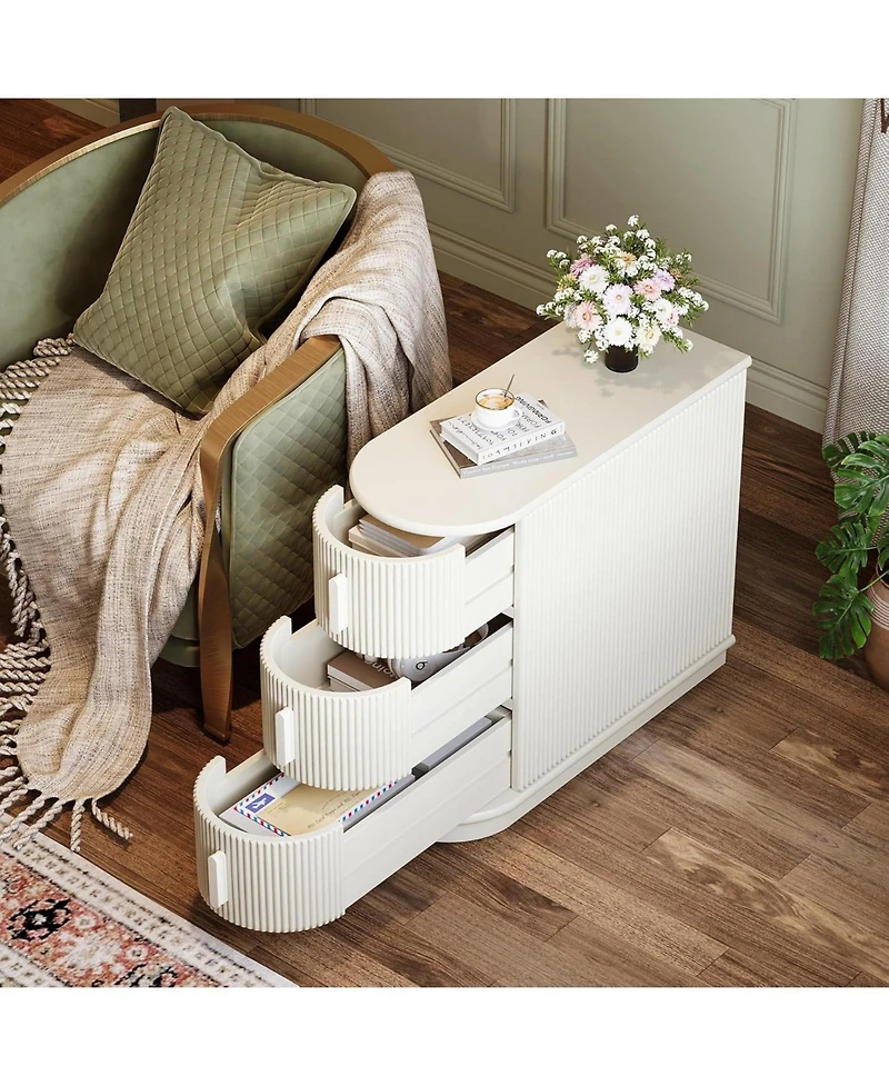 Tribesigns Solid Wood End Table, 3-Drawer Modern Sofa Side Narrow Chair Table Slim Nightstand for Living Room, Bedroom, Finished Back, No