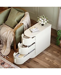 Tribesigns Solid Wood End Table, 3-Drawer Modern Sofa Side Narrow Chair Table Slim Nightstand for Living Room, Bedroom, Finished Back, No