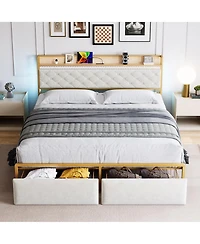gaomon Bed Frame with Headboard and 2 Drawers, Metal Platform with Usb Ports and Outlets
