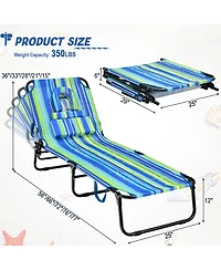 Gymax 5-Position Lounge Chair Adjustable Beach Chaise w/ Face Cavity & Pillows