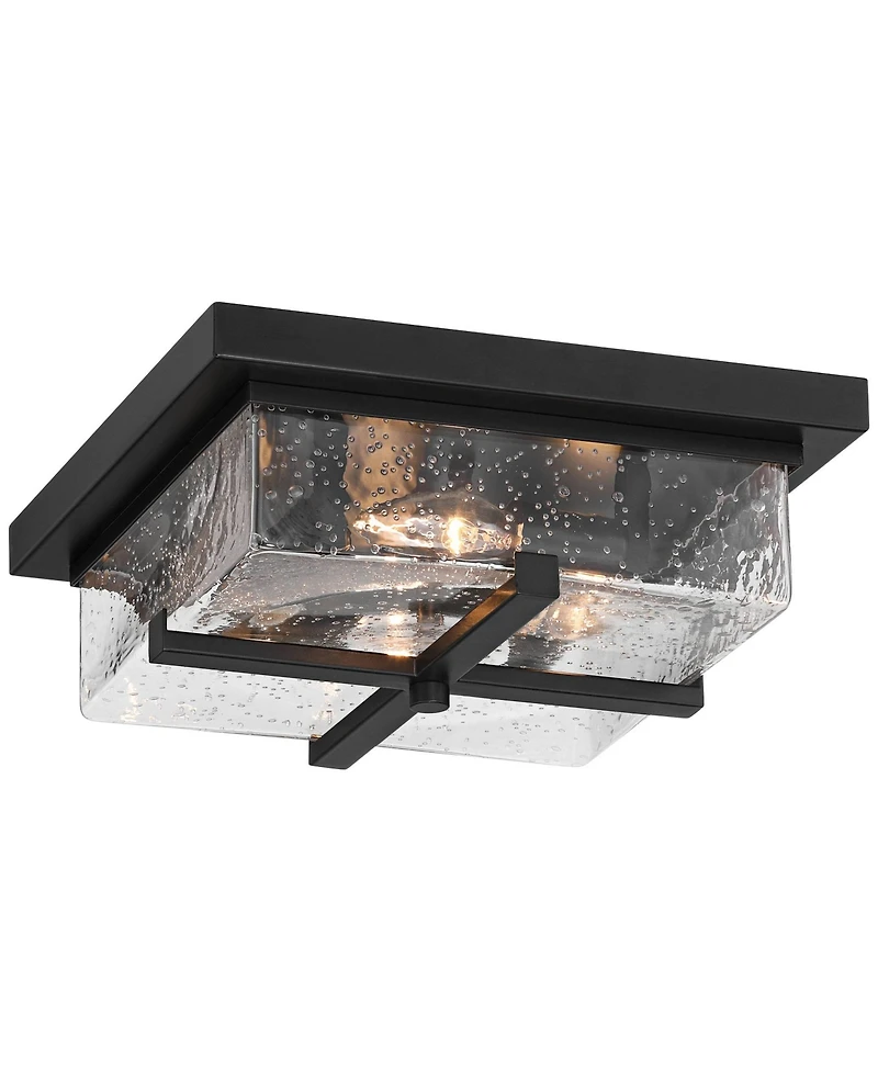 Franklin Iron Works Grambling 11 3/4" Farmhouse Flush-Mount Ceiling Light Fixture Kitchen Foyer 4-Light Rustic Black Finish