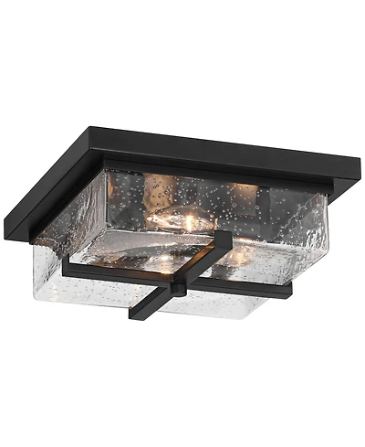 Franklin Iron Works Grambling 11 3/4" Farmhouse Flush-Mount Ceiling Light Fixture Kitchen Foyer 4-Light Rustic Black Finish