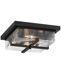 Franklin Iron Works Grambling 11 3/4" Farmhouse Flush-Mount Ceiling Light Fixture Kitchen Foyer 4-Light Rustic Black Finish