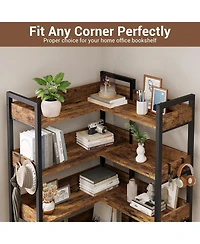 gaomon Corner Bookshelf, 5 Tier Convertible Corner Book Shelf, Modern Industrial Bookcase, L Shaped Storage Display Shelf for Home Office, Living Room