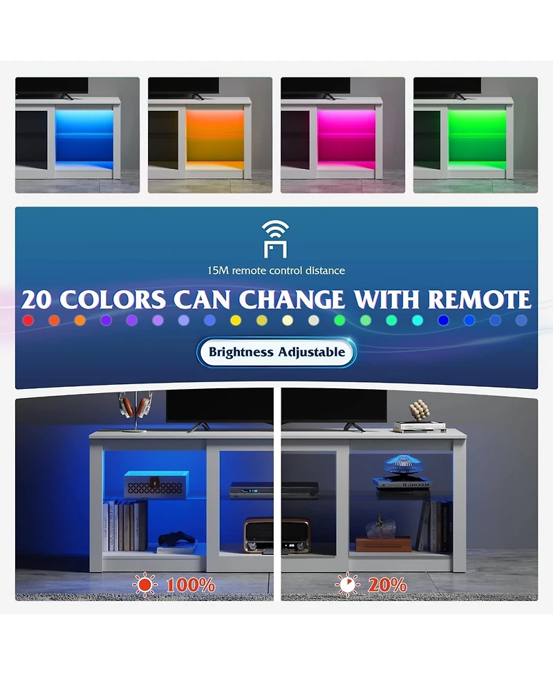 Wlive Tv Stand with Led Lights for Tvs up to 65 inch Entertainment Center with Glass Shelves Modern TV Console for Living Room Media Console with Stor