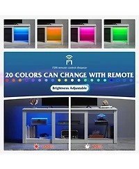 Wlive Tv Stand with Led Lights for Tvs up to 65 inch Entertainment Center with Glass Shelves Modern TV Console for Living Room Media Console with Stor