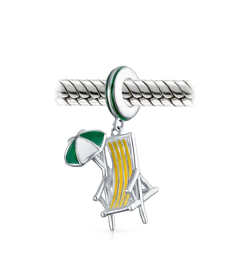 Bling Jewelry Tropical Vacation Umbrella Beach Chair Dangle Charm Bead Enamel Sterling Silver
